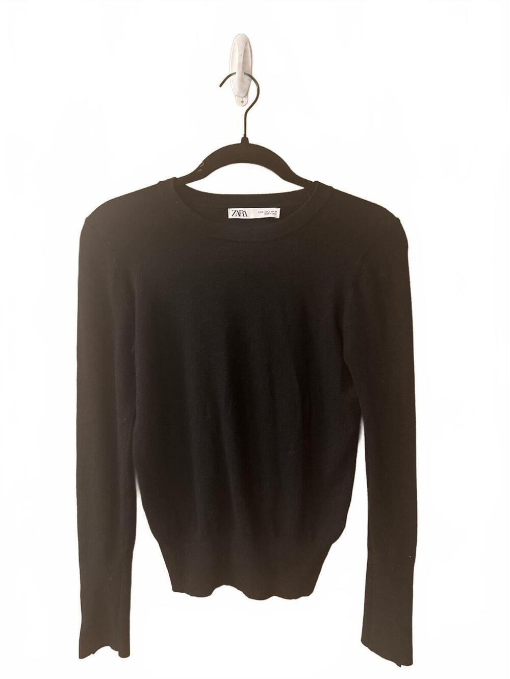 Zara Black Long Sleeve Sweater with Button Detail on Sleeves, Size Small